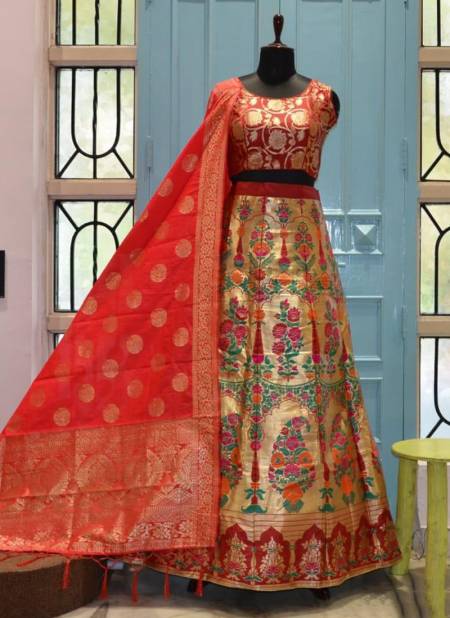 Orange Colour HOTAM HIT Designer Fancy Festive Wear Heavy Silk Printed Lehenga Choli Collection 10005